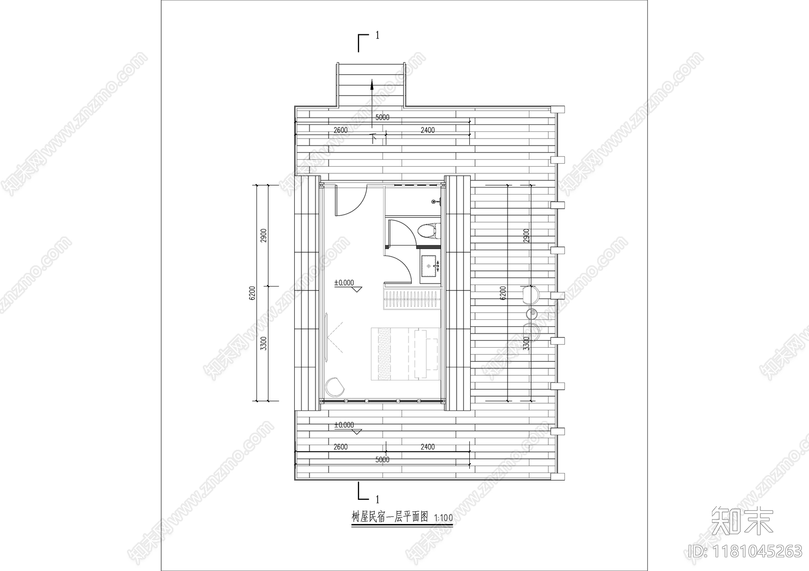 现代民宿建筑cad施工图下载【ID:1181045263】