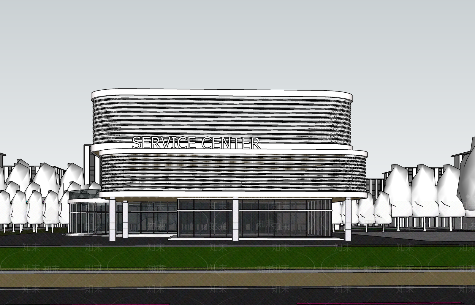 现代展览馆建筑SU模型下载【ID:1181050069】