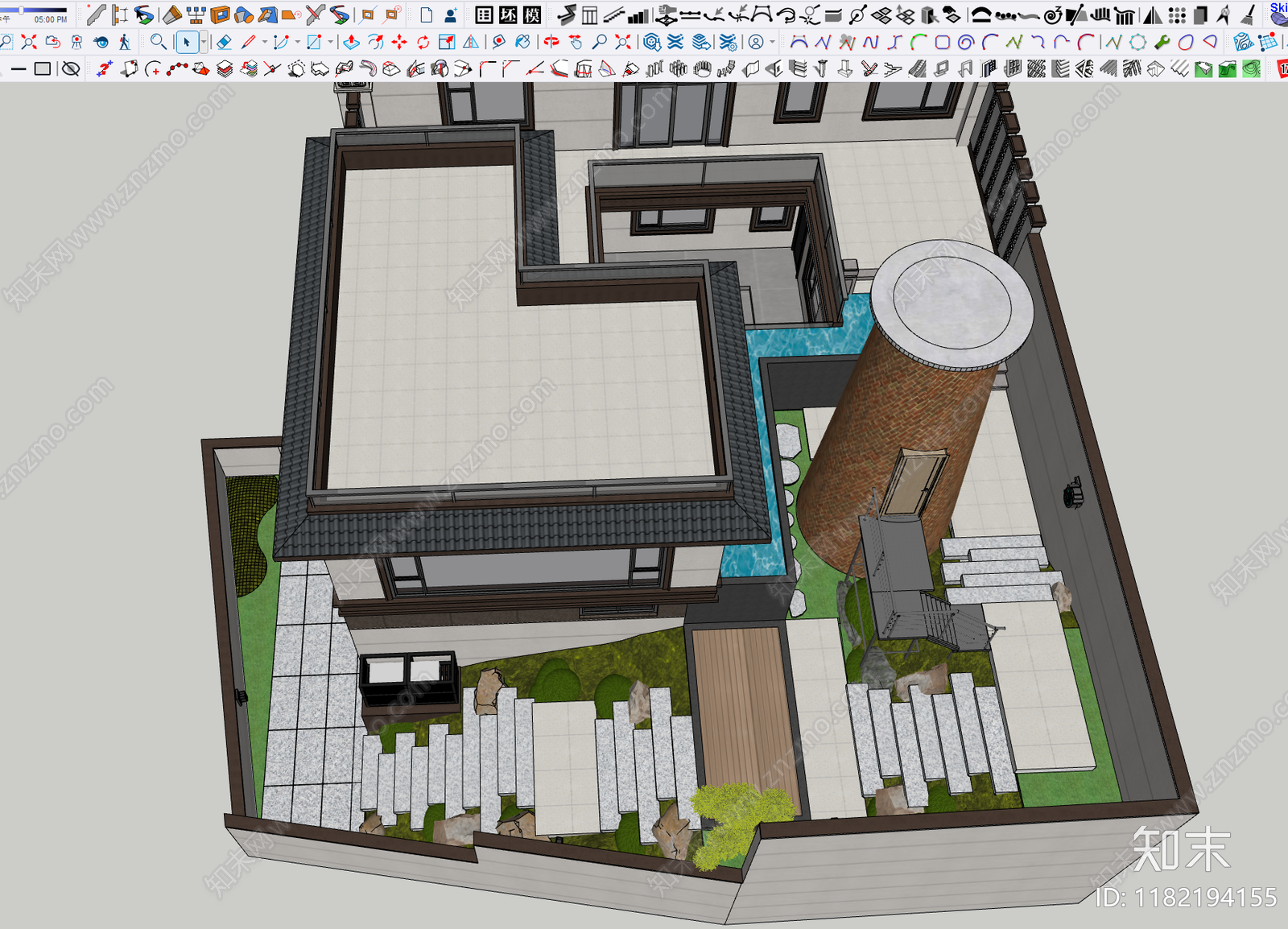 新中式现代乡村庭院SU模型下载【ID:1182194155】