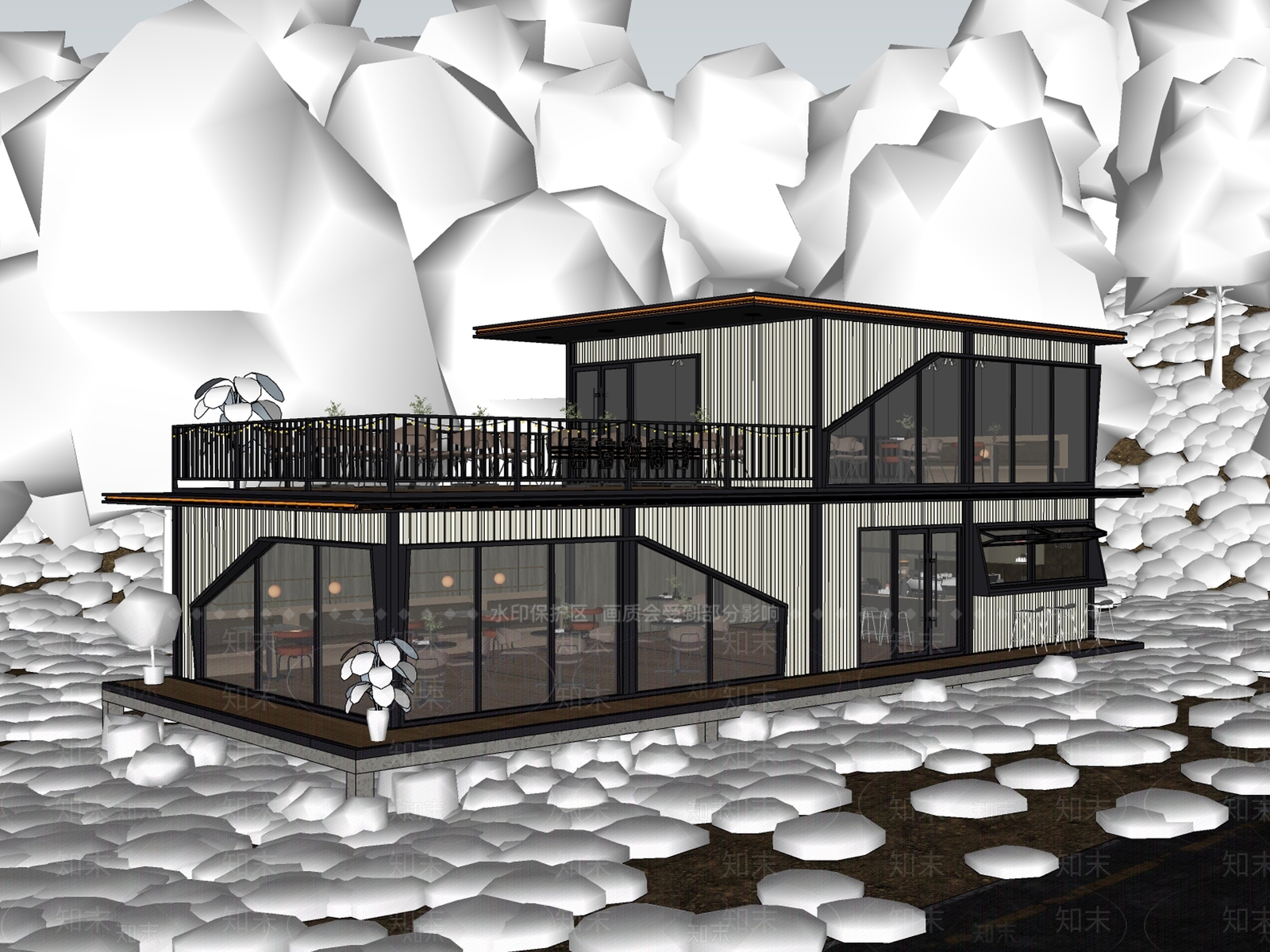 现代风格建筑SU模型下载【ID:1181064829】