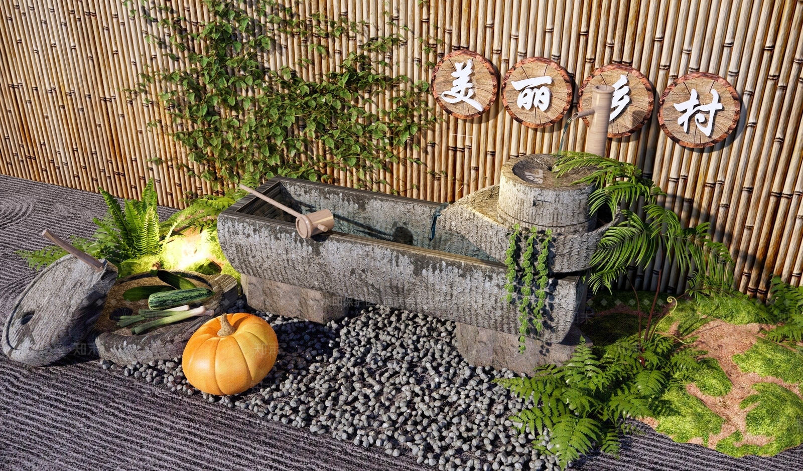 新中式庭院小品SU模型下载【ID:1181072637】