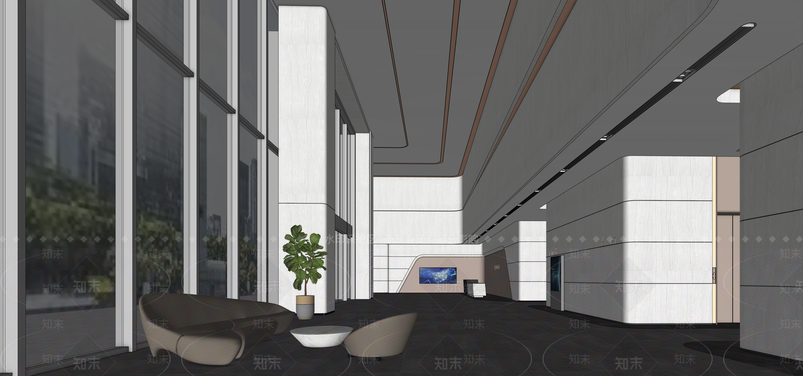 现代办公大堂SU模型下载【ID:1181076473】