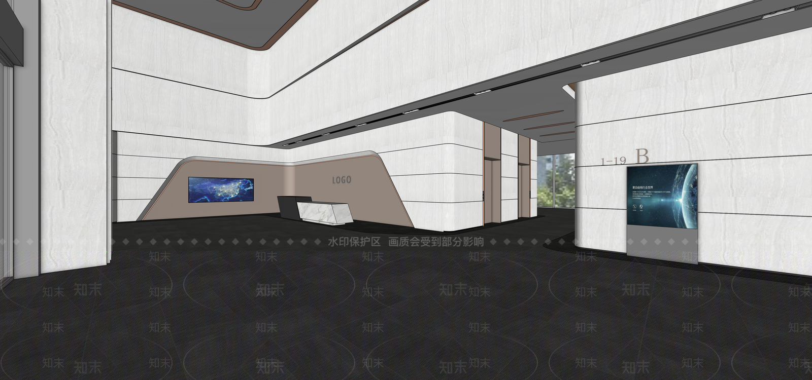 现代办公大堂SU模型下载【ID:1181076473】