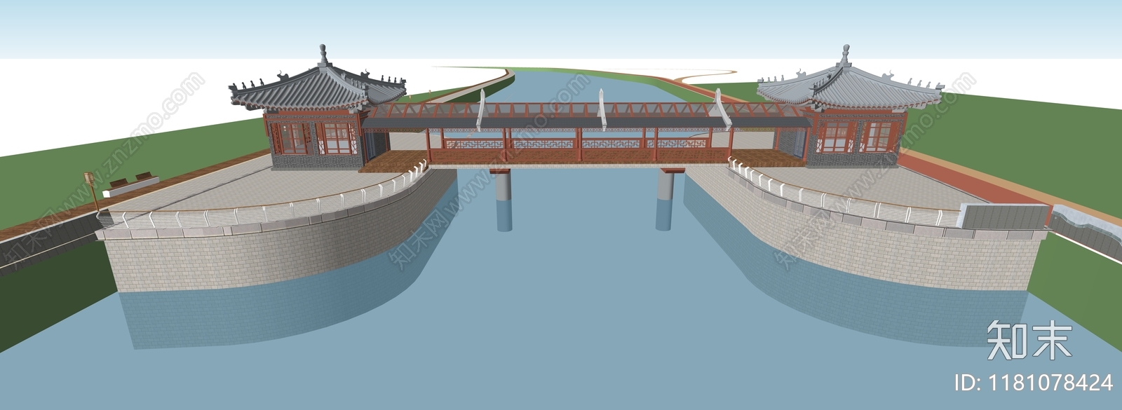 新中式中式景观桥SU模型下载【ID:1181078424】