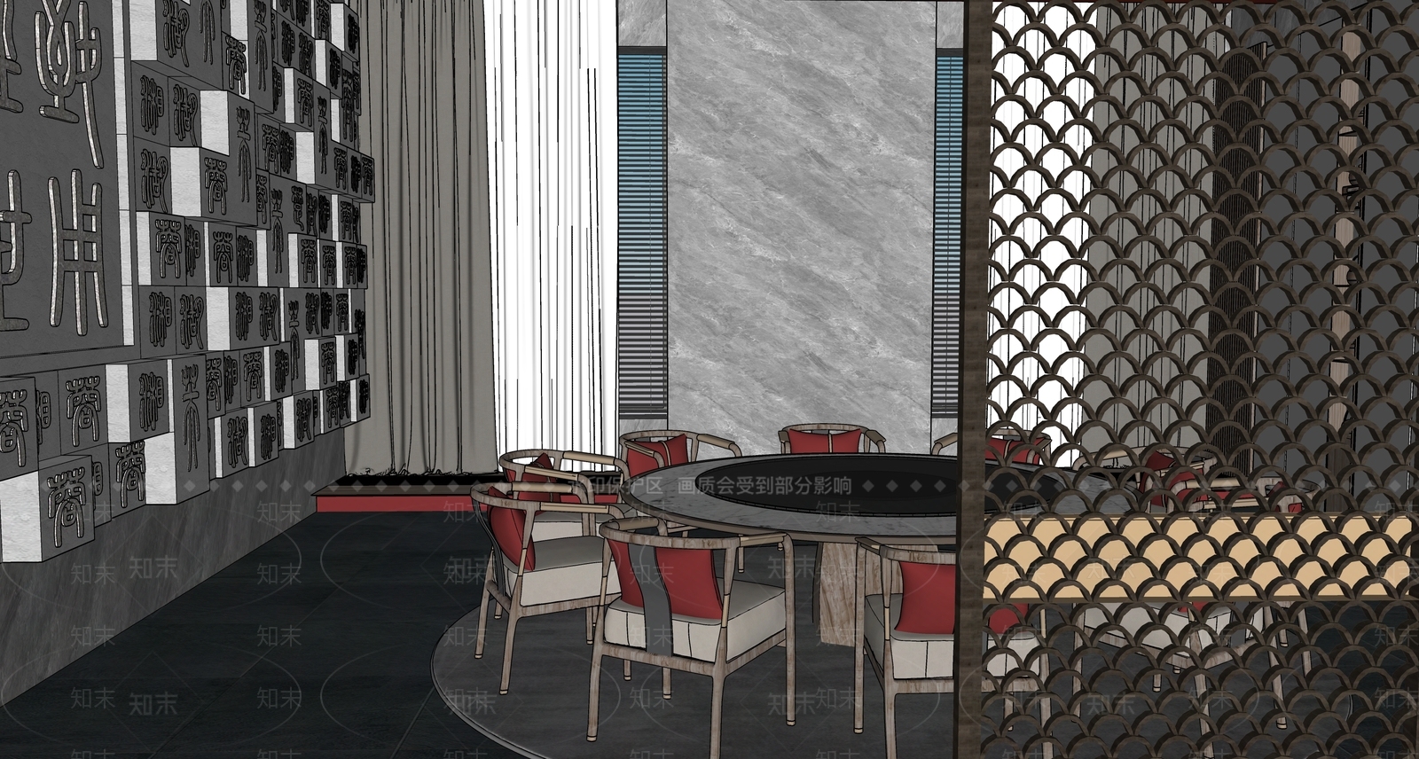 轻奢新中式包厢SU模型下载【ID:1181093629】