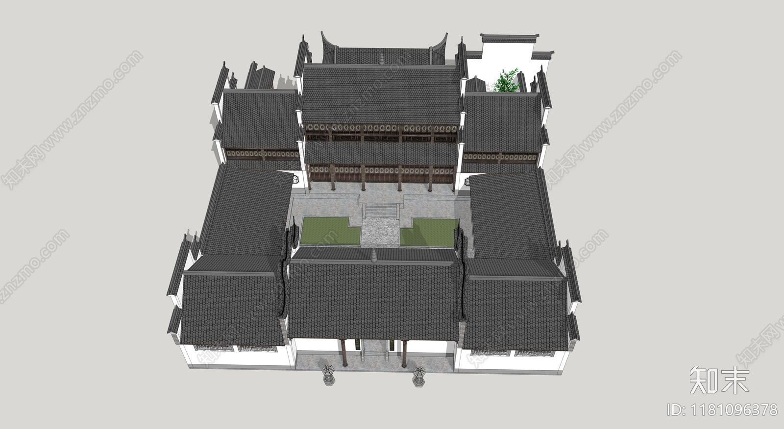 中式古建筑SU模型下载【ID:1181096378】