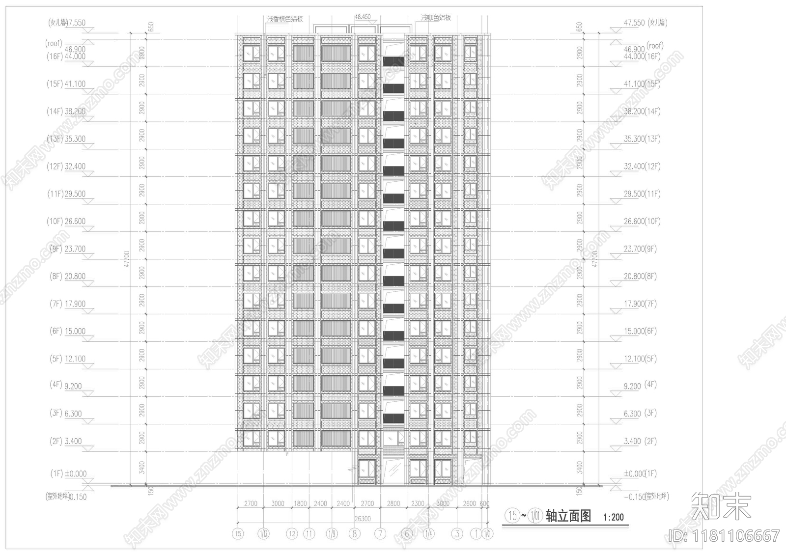 现代住宅楼建筑cad施工图下载【ID:1181106667】