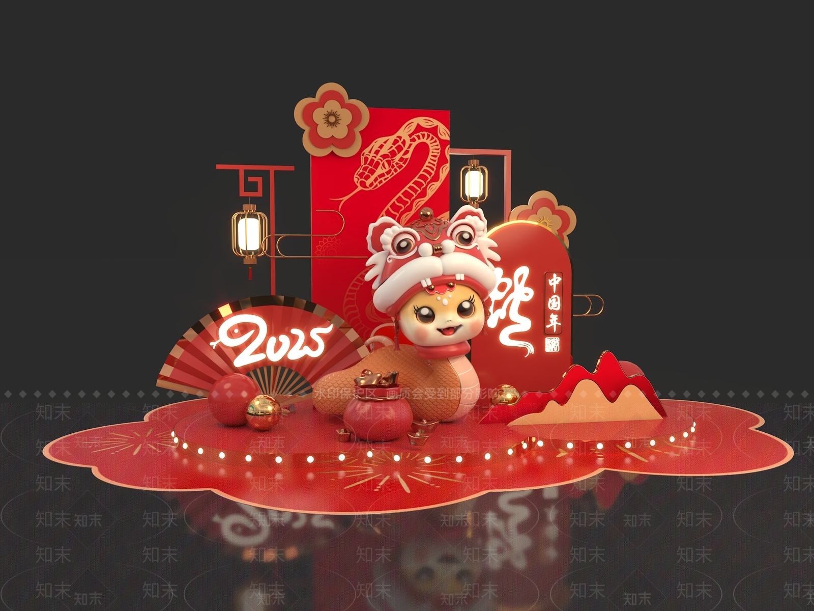新中式中式美陈3D模型下载【ID:1181108260】