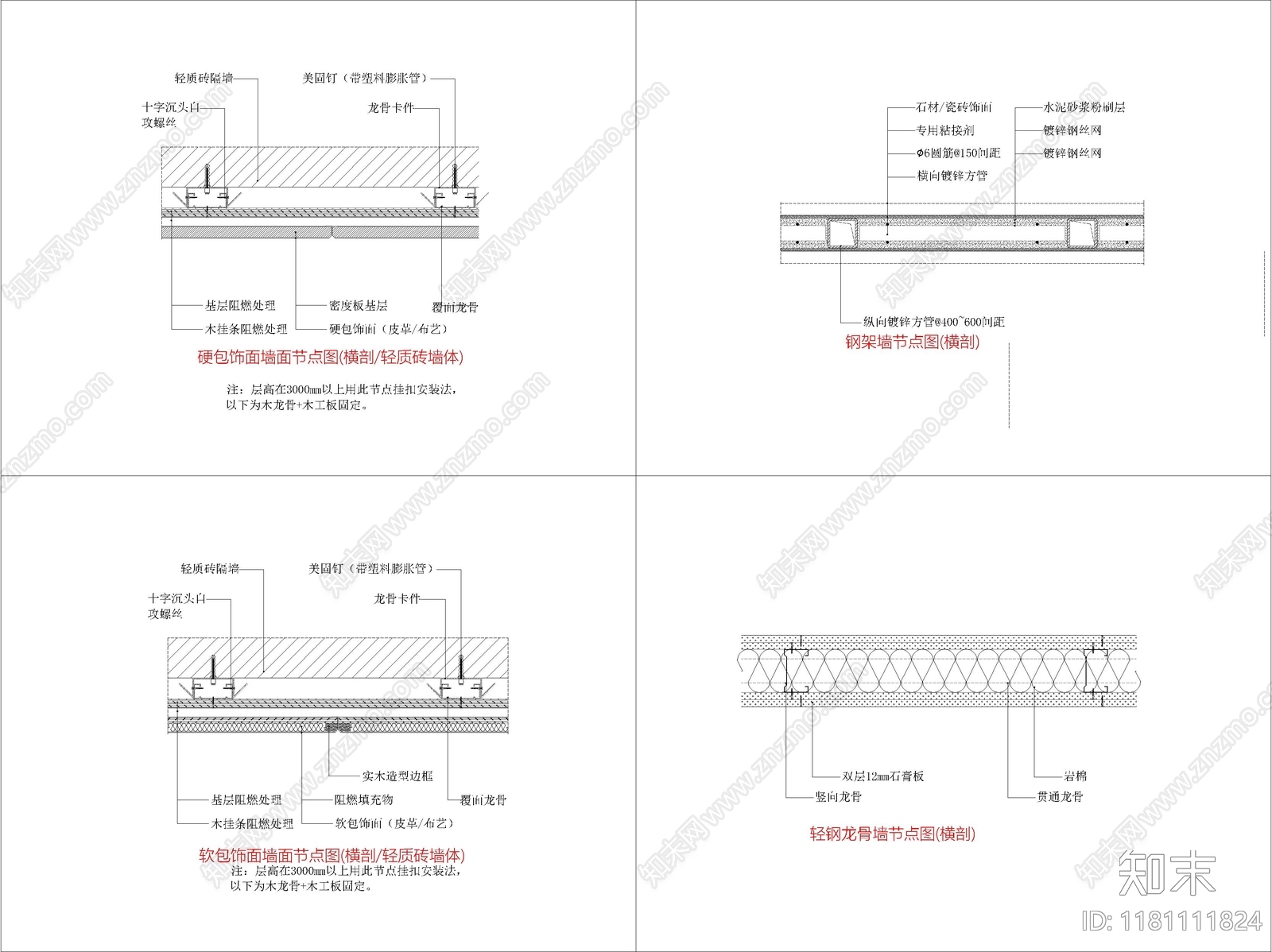 现代墙面节点cad施工图下载【ID:1181111824】