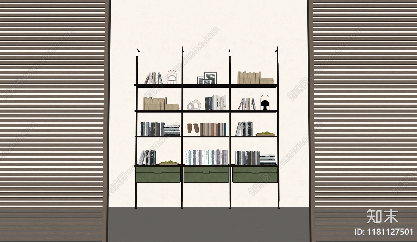 现代轻奢书柜SU模型下载【ID:1181127501】