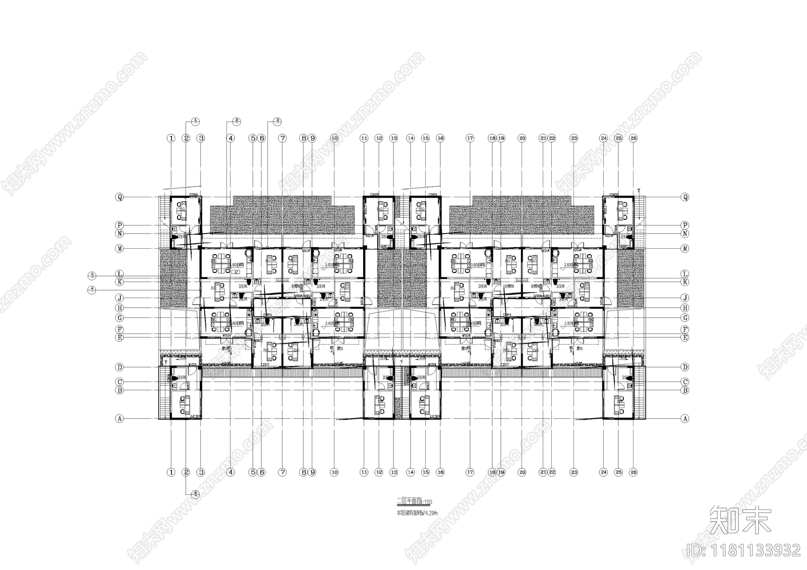 现代住宅楼建筑cad施工图下载【ID:1181133932】