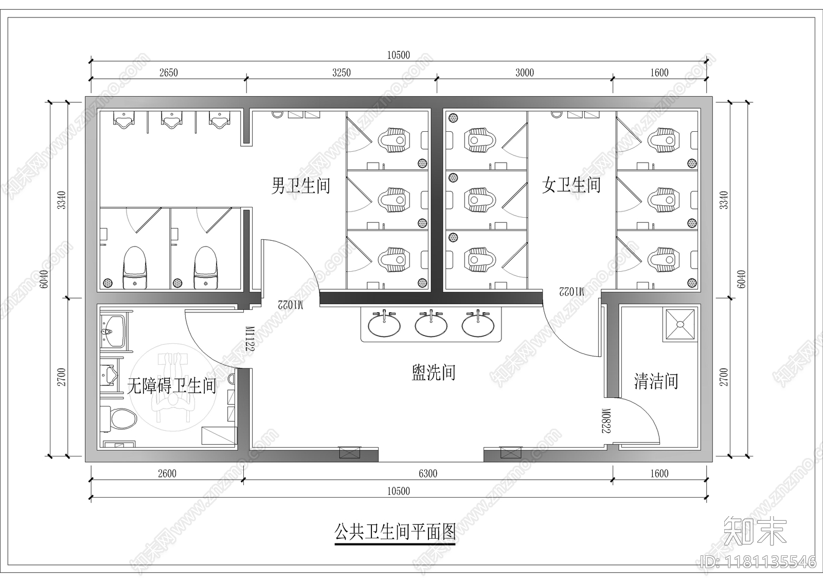 现代公共卫生间施工图下载【ID:1181135546】