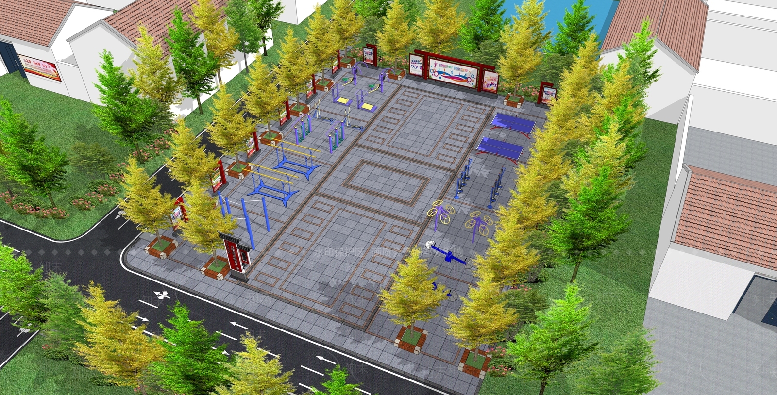 简约广场景观SU模型下载【ID:1181140182】