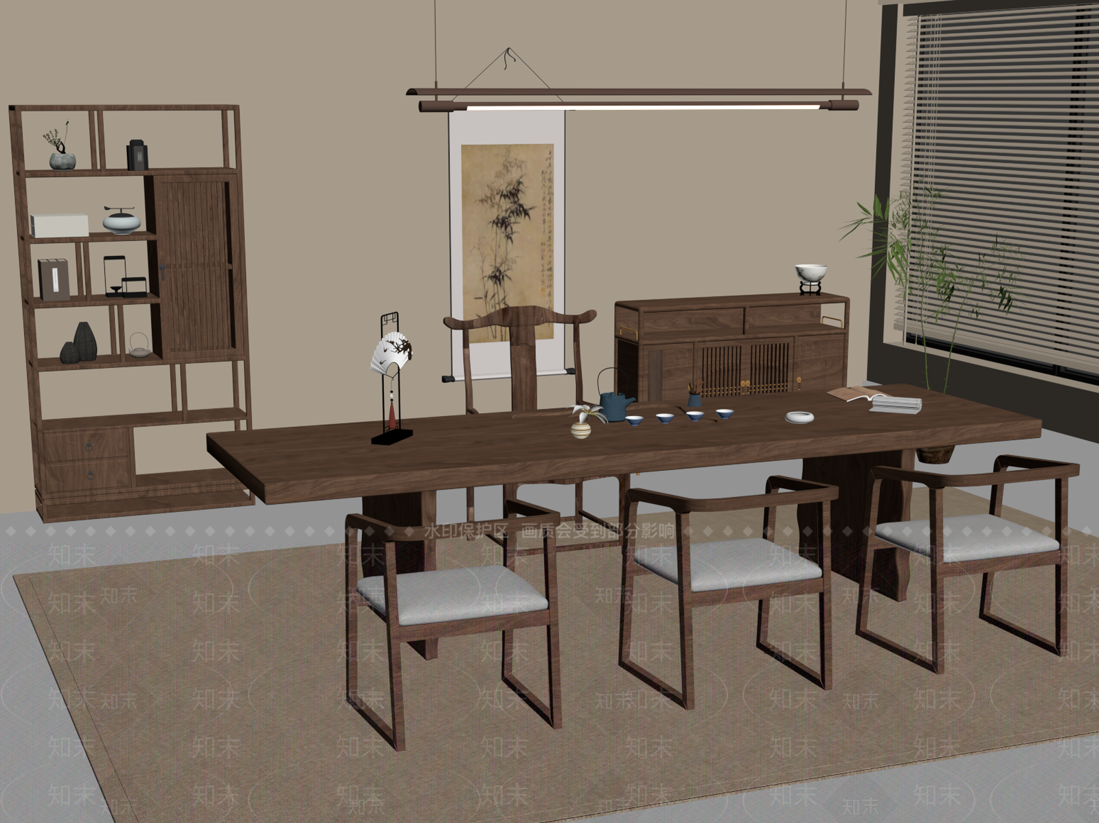 新中式茶室SU模型下载【ID:1181146603】