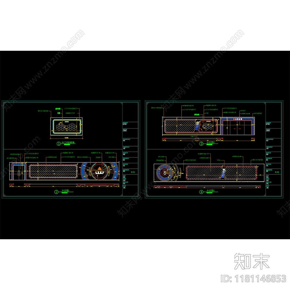 现代台球厅cad施工图下载【ID:1181146853】