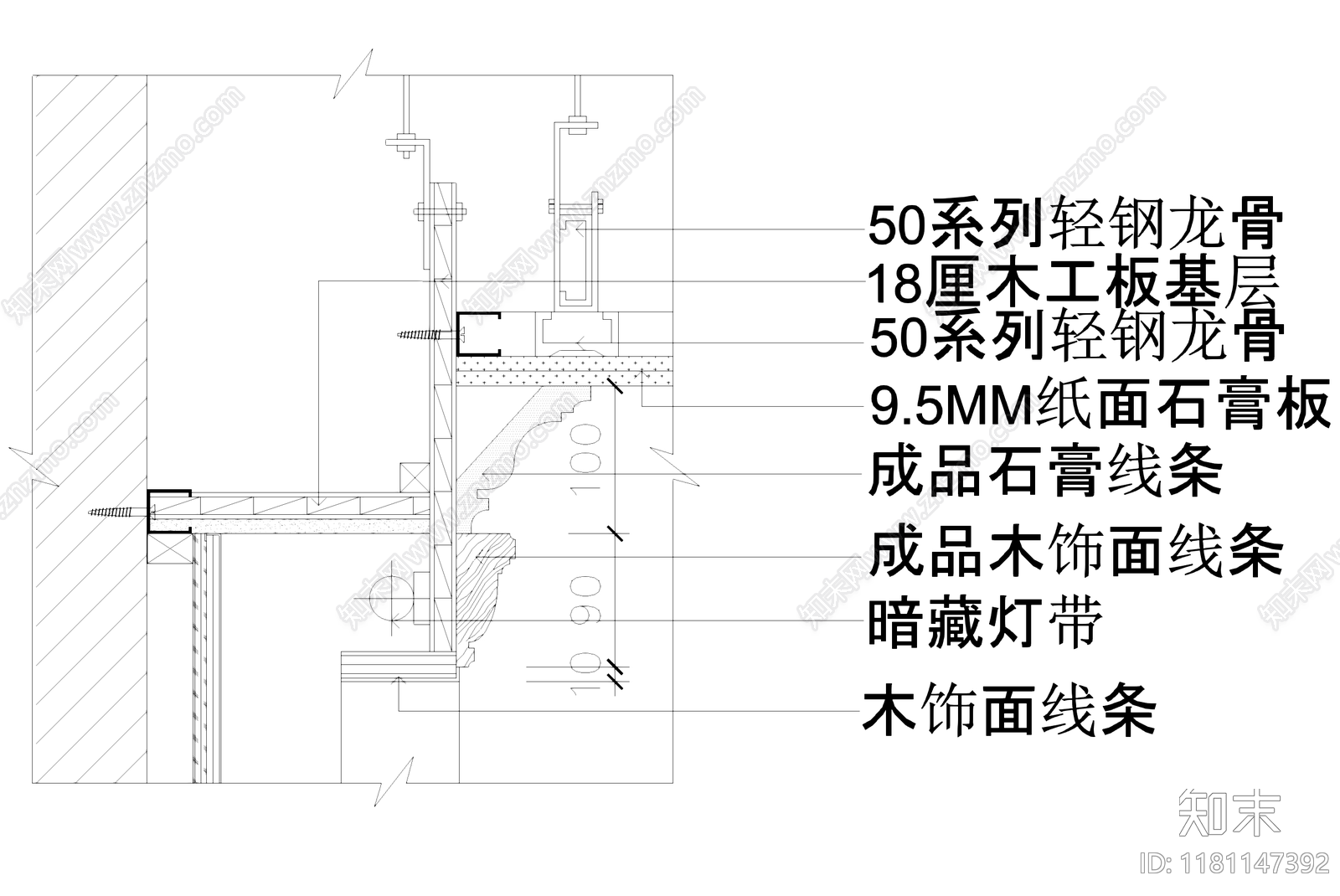 吊顶节点cad施工图下载【ID:1181147392】