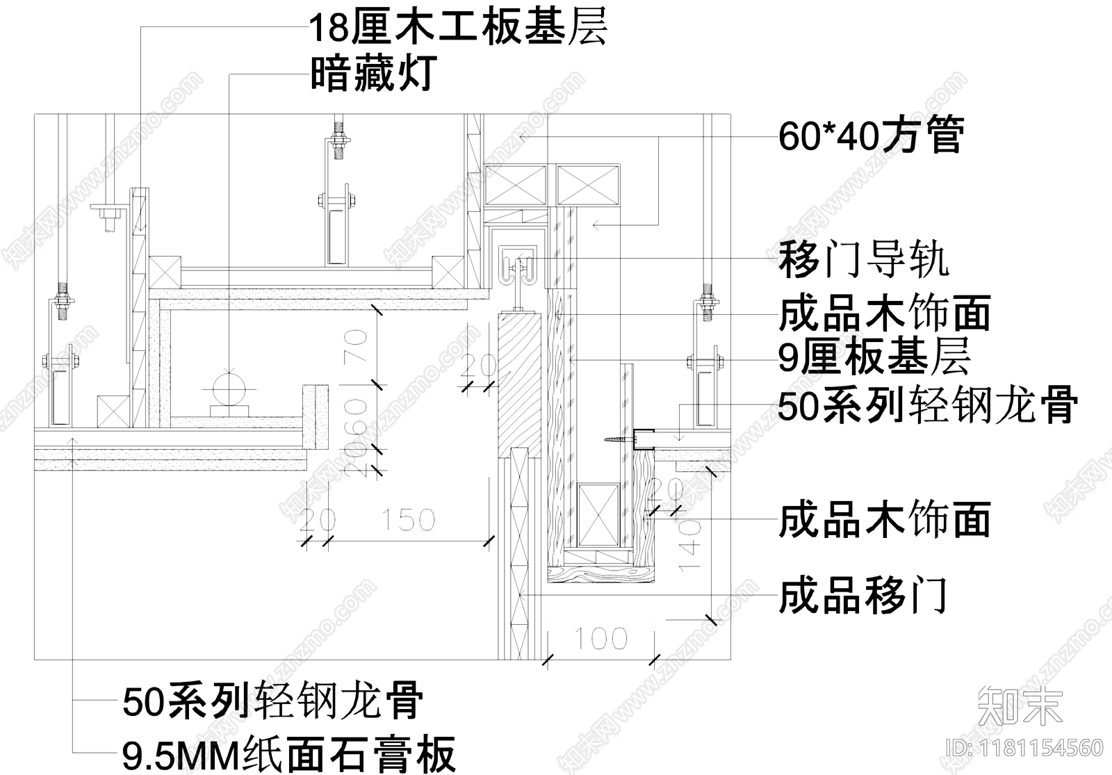 吊顶节点cad施工图下载【ID:1181154560】