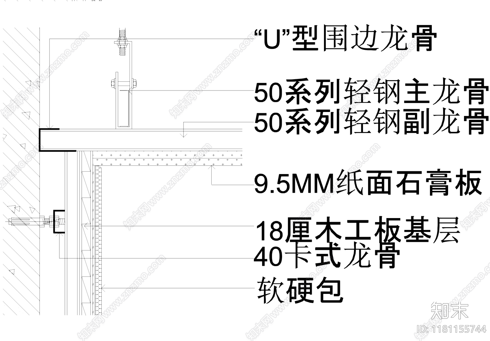 吊顶节点cad施工图下载【ID:1181155744】