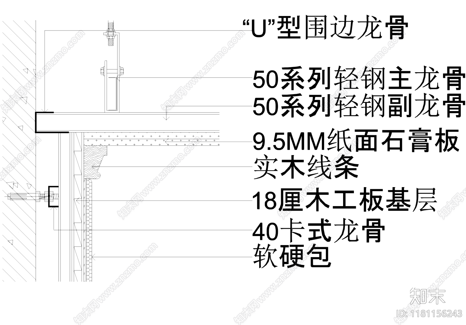 吊顶节点cad施工图下载【ID:1181156243】