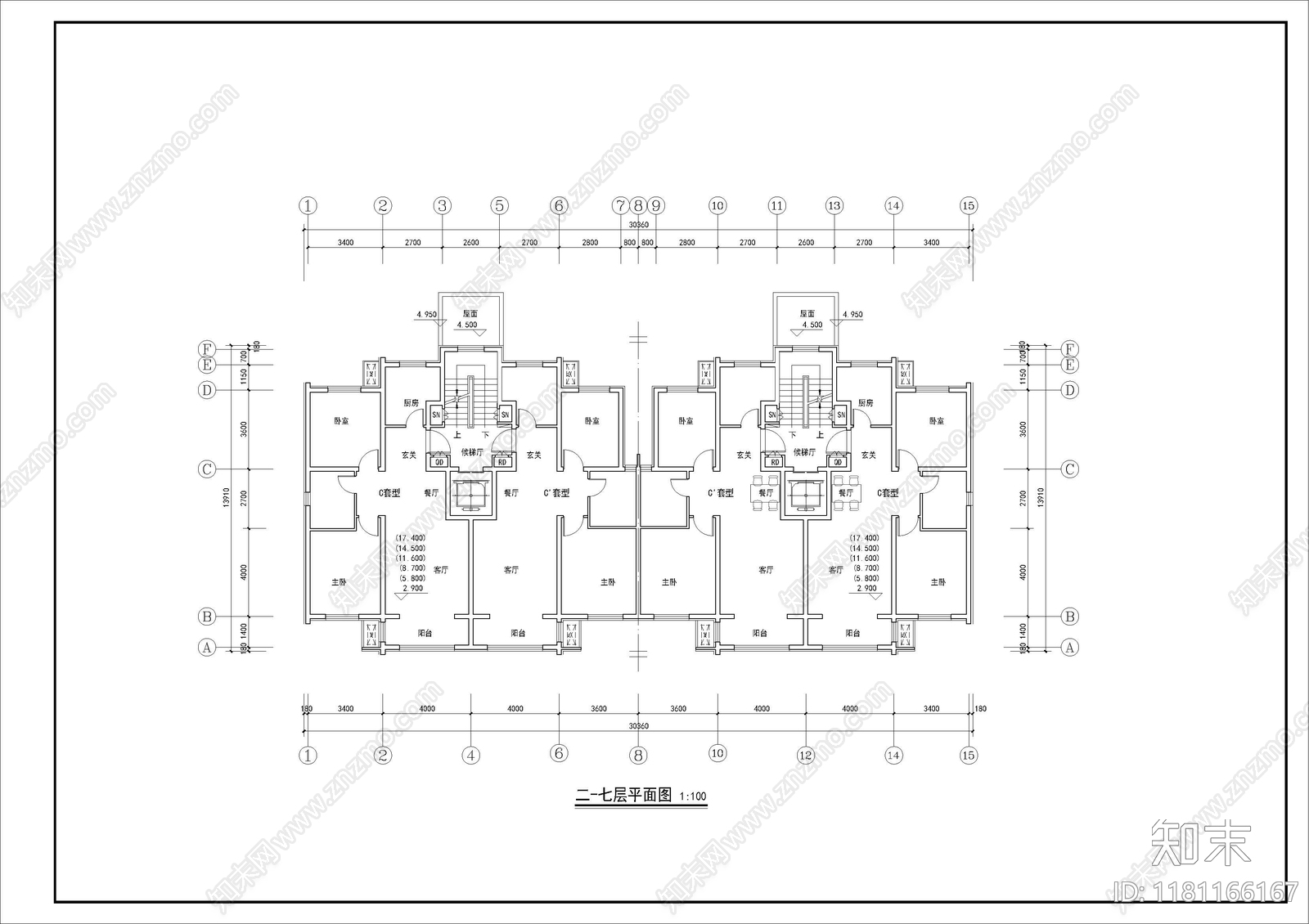 现代住宅楼建筑cad施工图下载【ID:1181166167】