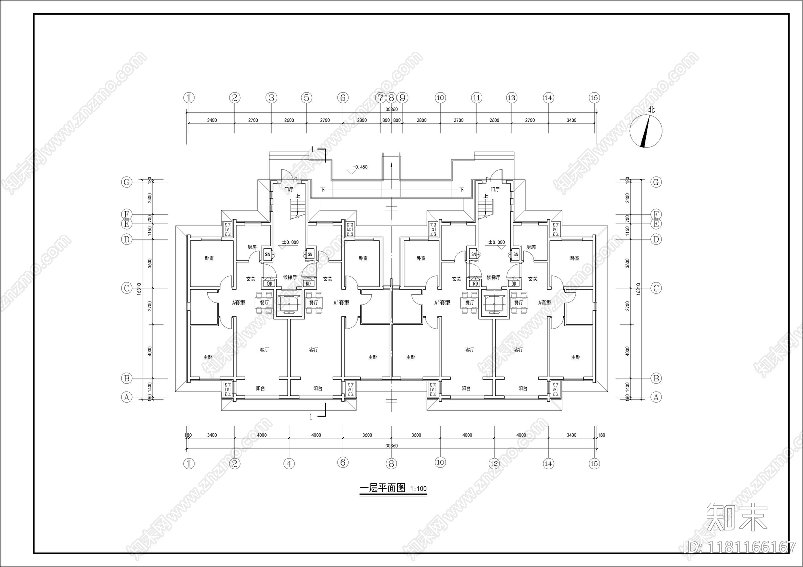 现代住宅楼建筑cad施工图下载【ID:1181166167】