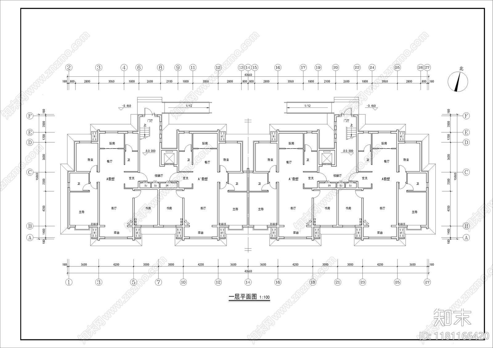 现代住宅楼建筑cad施工图下载【ID:1181166420】