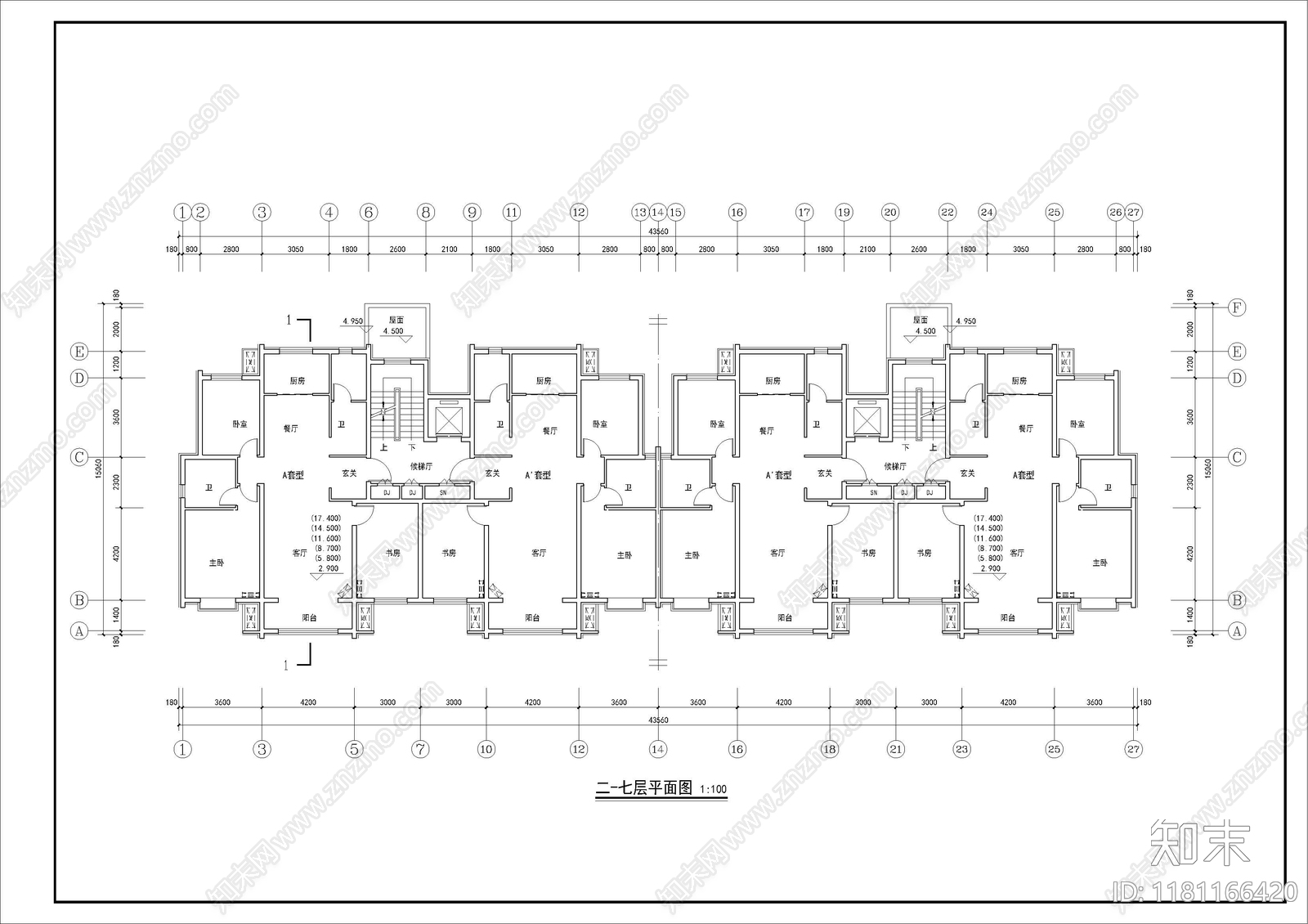 现代住宅楼建筑cad施工图下载【ID:1181166420】