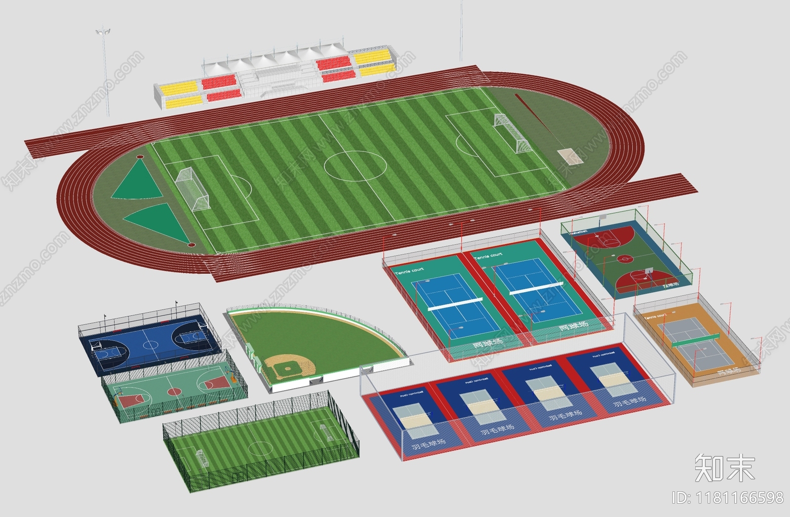 现代篮球场SU模型下载【ID:1181166598】