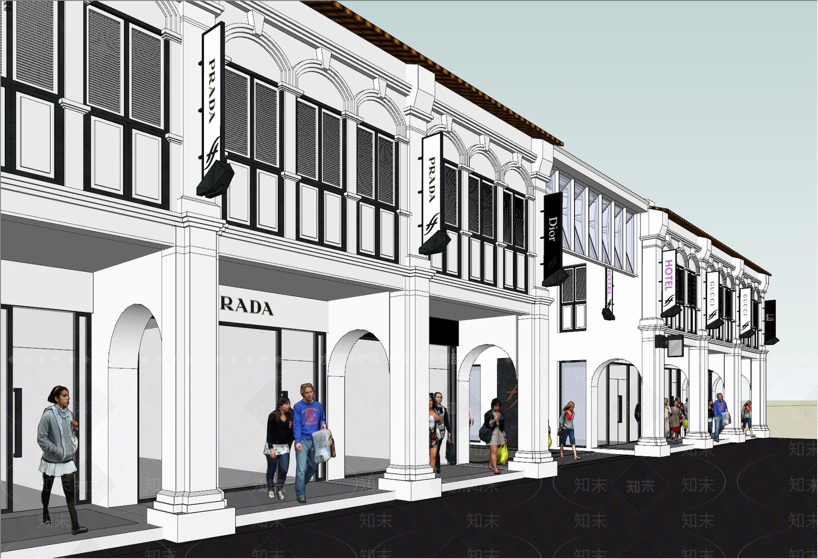 法式复古商业街SU模型下载【ID:1181167061】