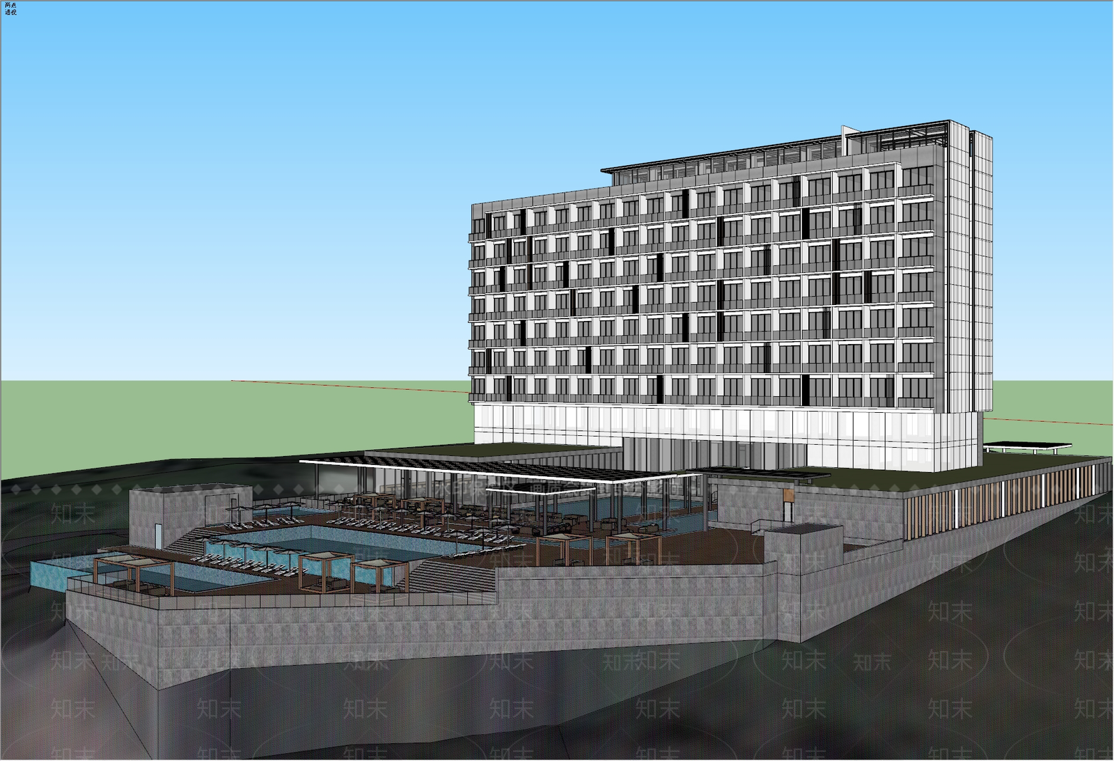 现代酒店建筑SU模型下载【ID:1181169186】