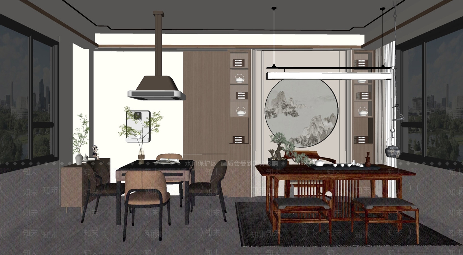 新中式棋牌室SU模型下载【ID:1181170357】