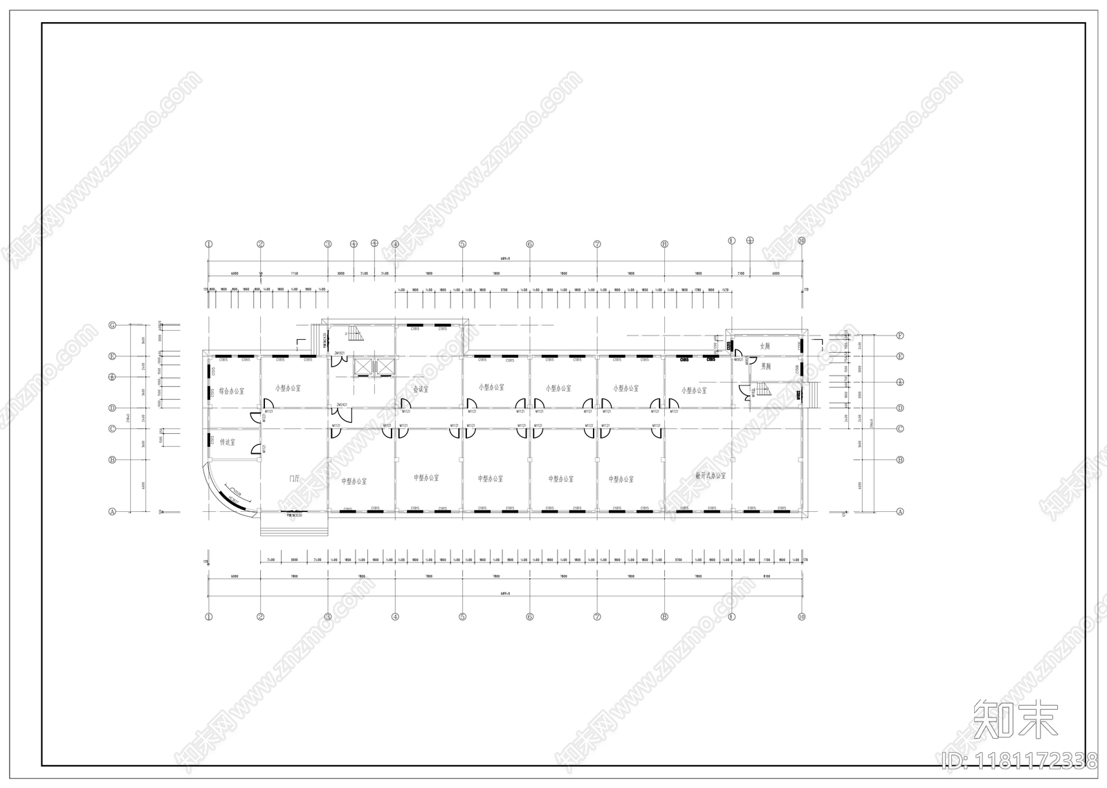 现代办公楼建筑cad施工图下载【ID:1181172338】