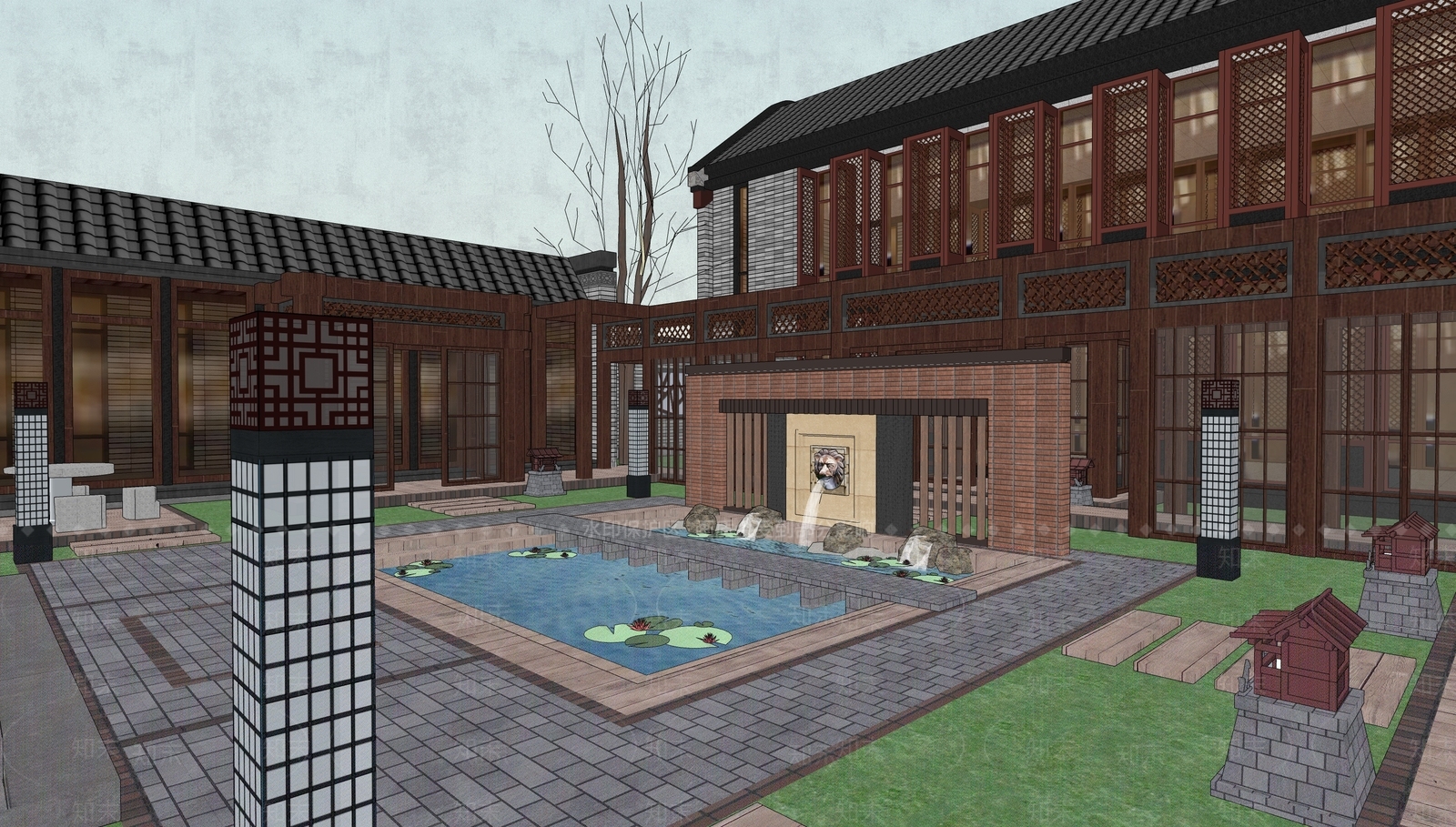 中式四合院SU模型下载【ID:1181175618】