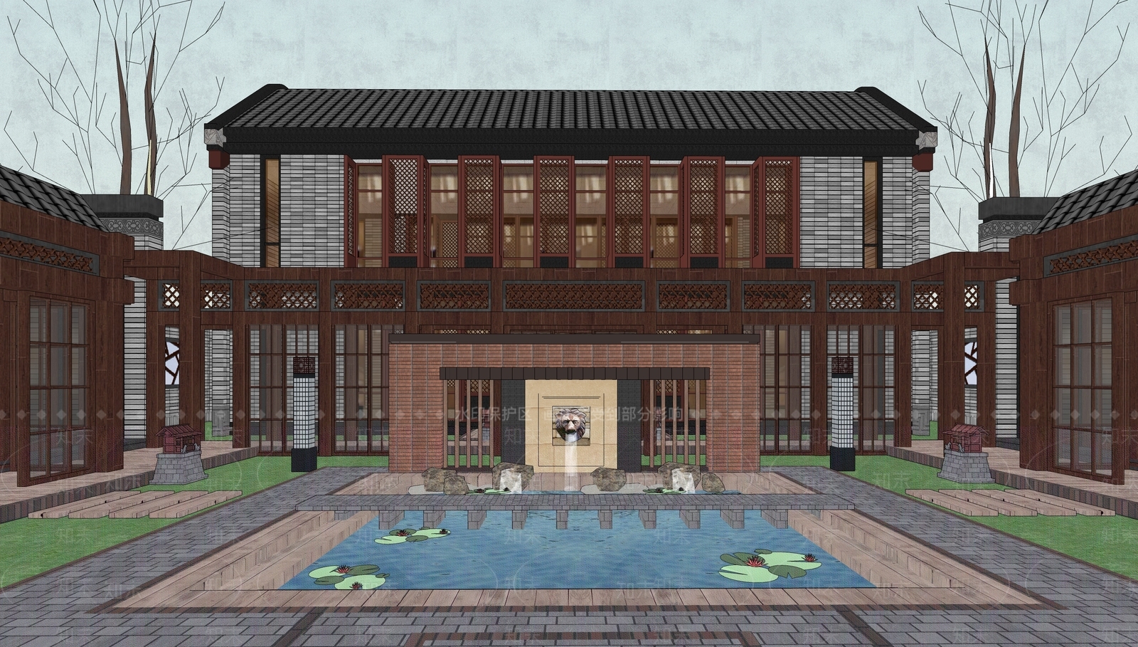 中式四合院SU模型下载【ID:1181175618】