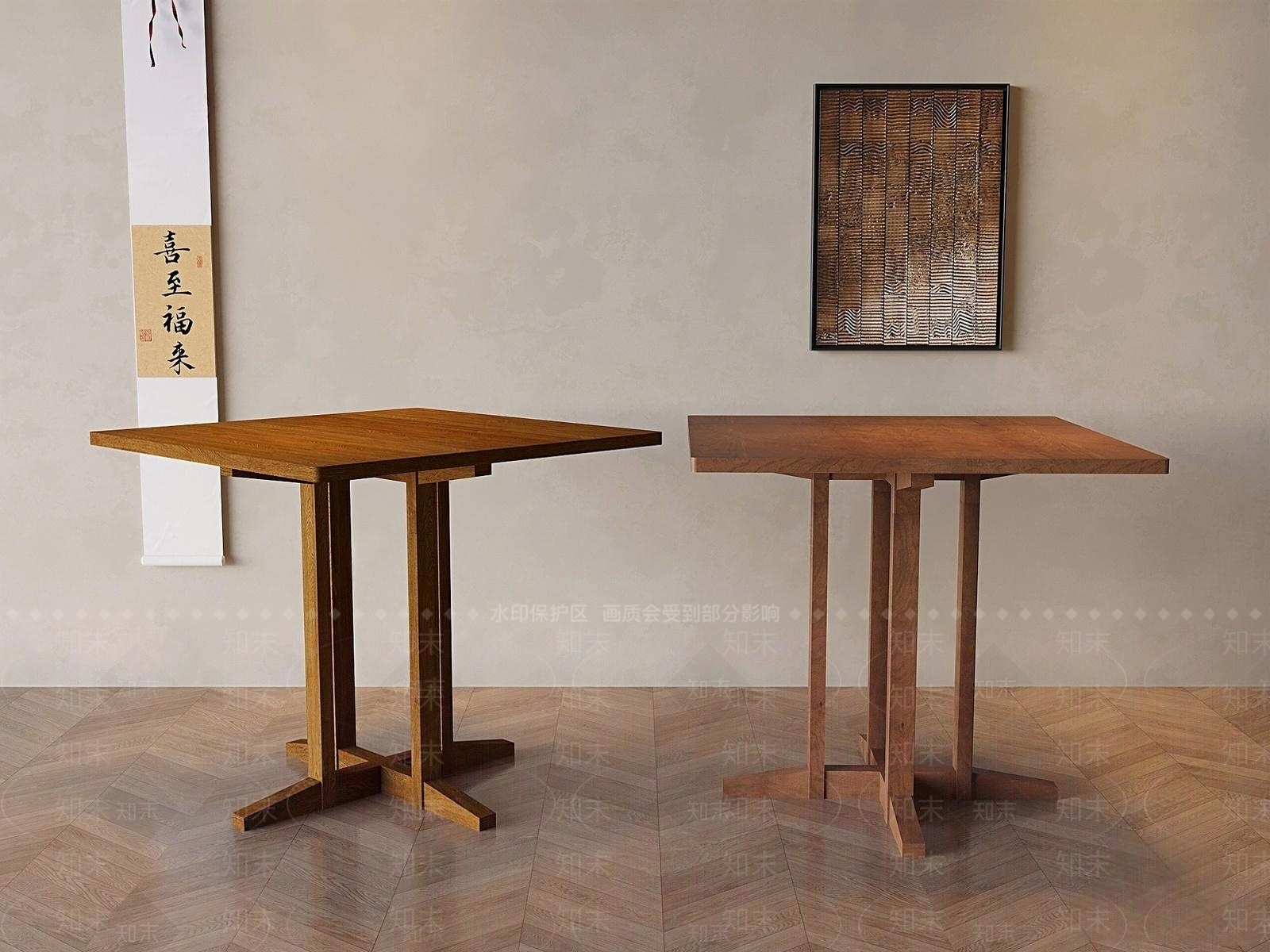 侘寂原木餐桌3D模型下载【ID:1181179302】