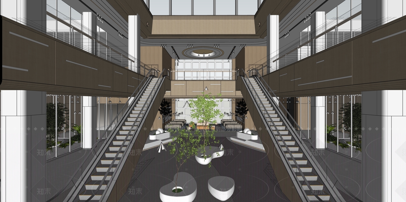 现代办公大堂SU模型下载【ID:1181181217】