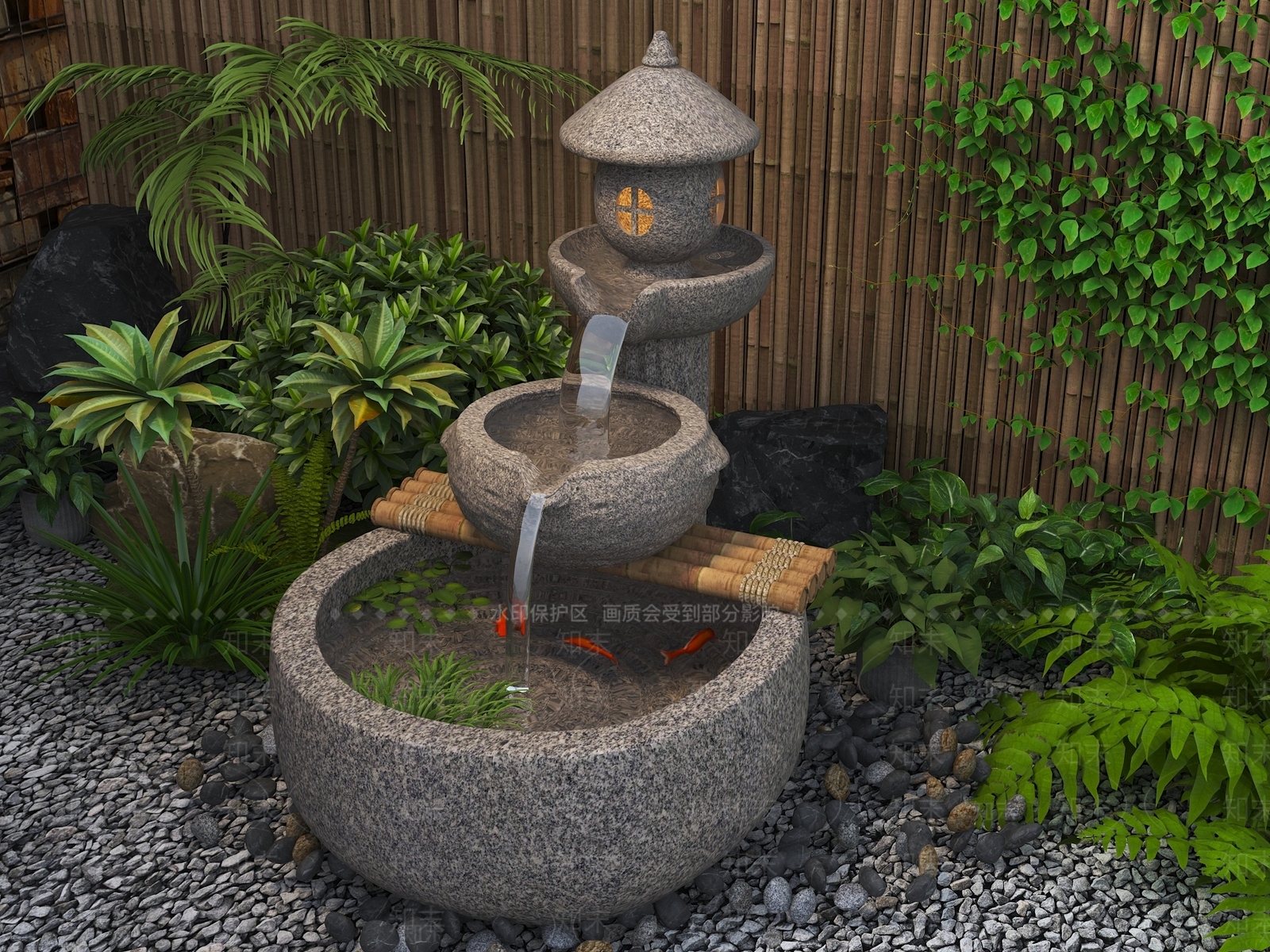 现代新中式假山水景3D模型下载【ID:1181189007】