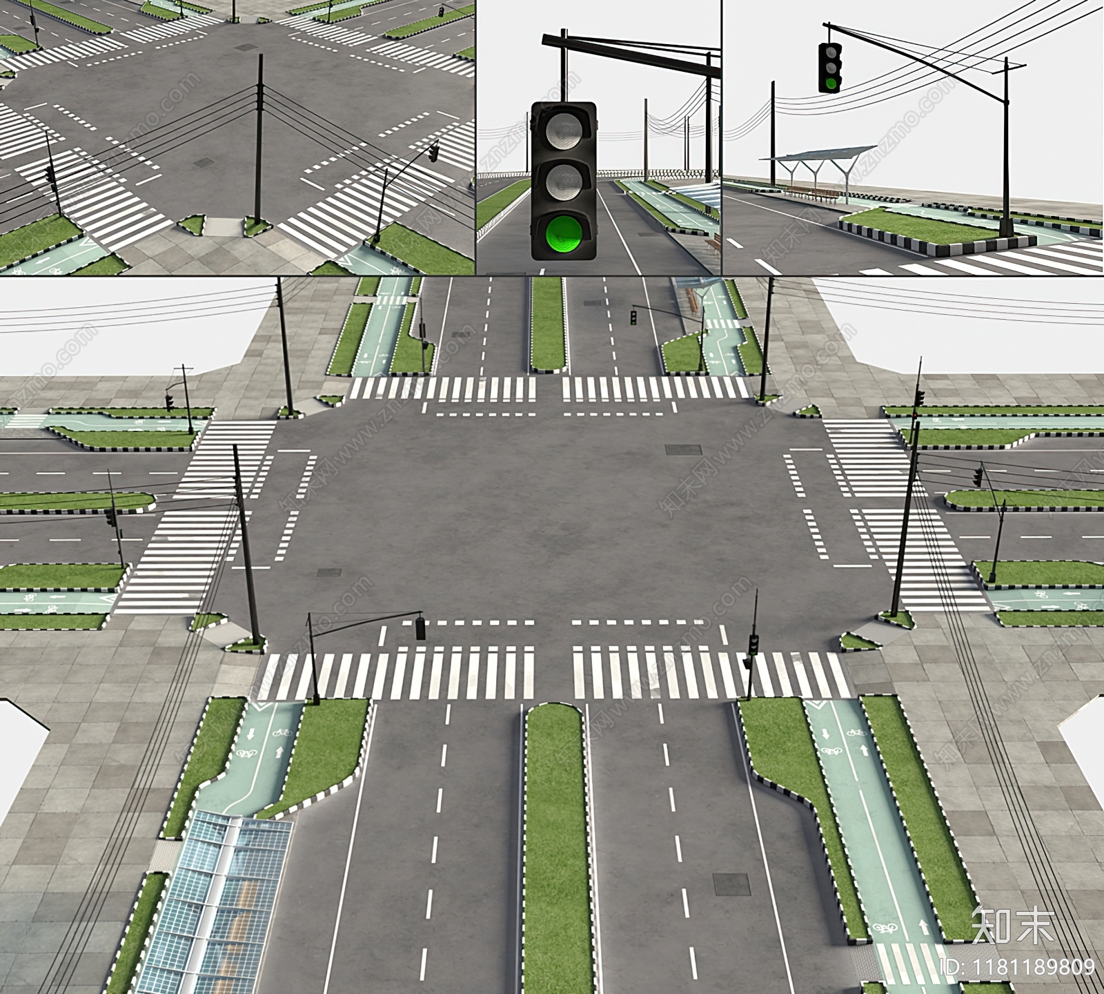 现代红绿灯路口3D模型下载【ID:1181189809】