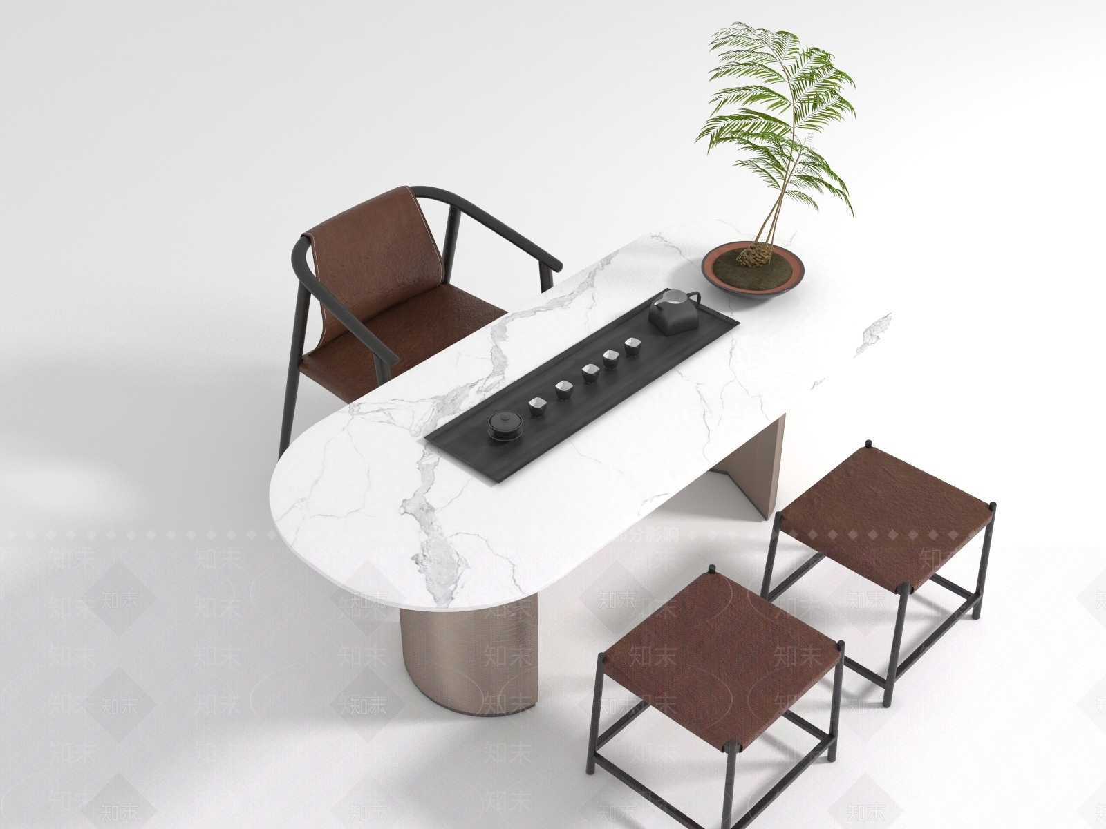 现代大理石茶桌组合3D模型下载【ID:1181199559】