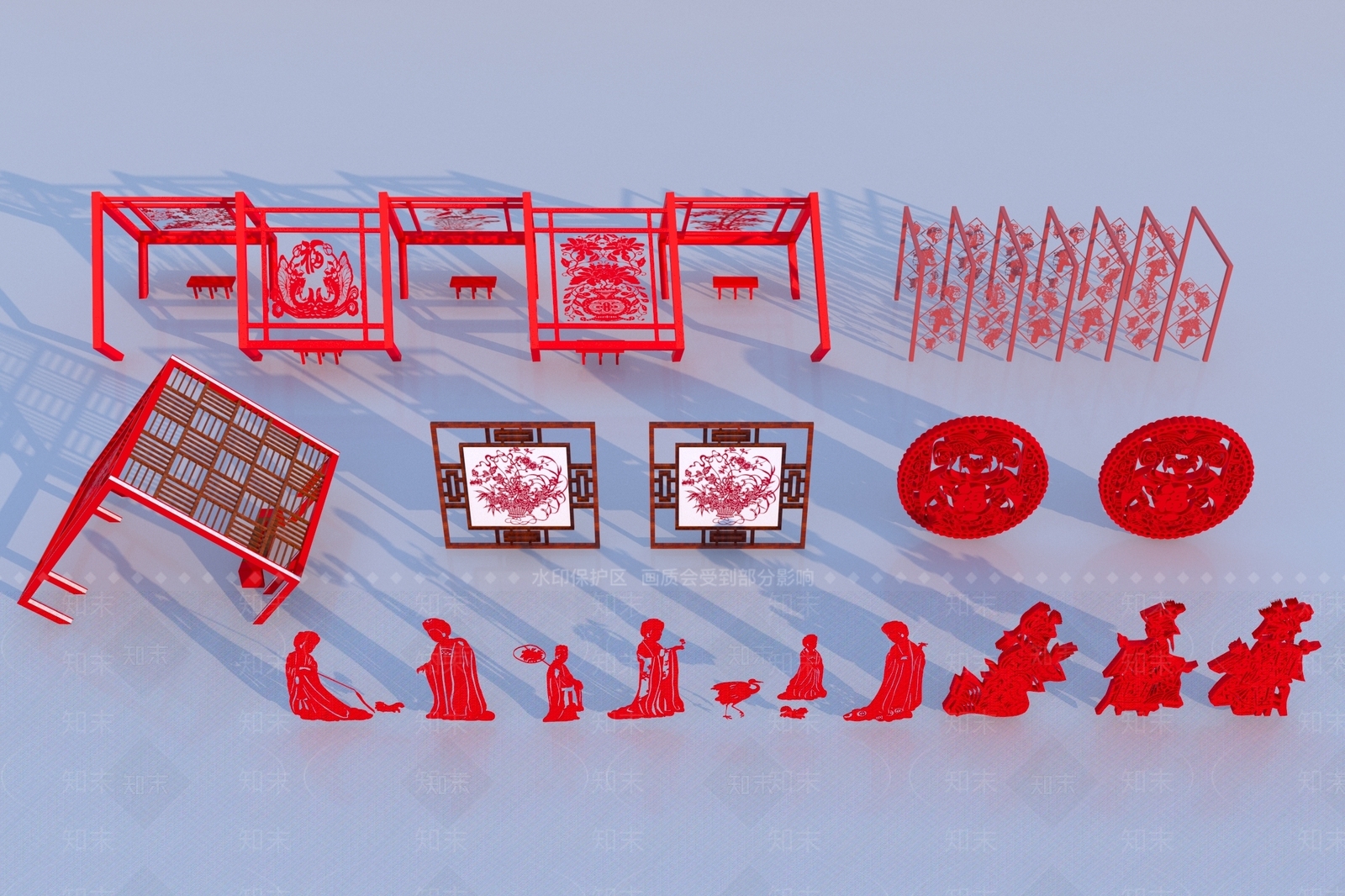 新中式廊架3D模型下载【ID:1181207996】