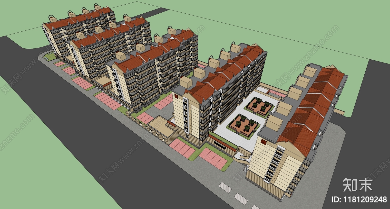 现代小区建筑SU模型下载【ID:1181209248】