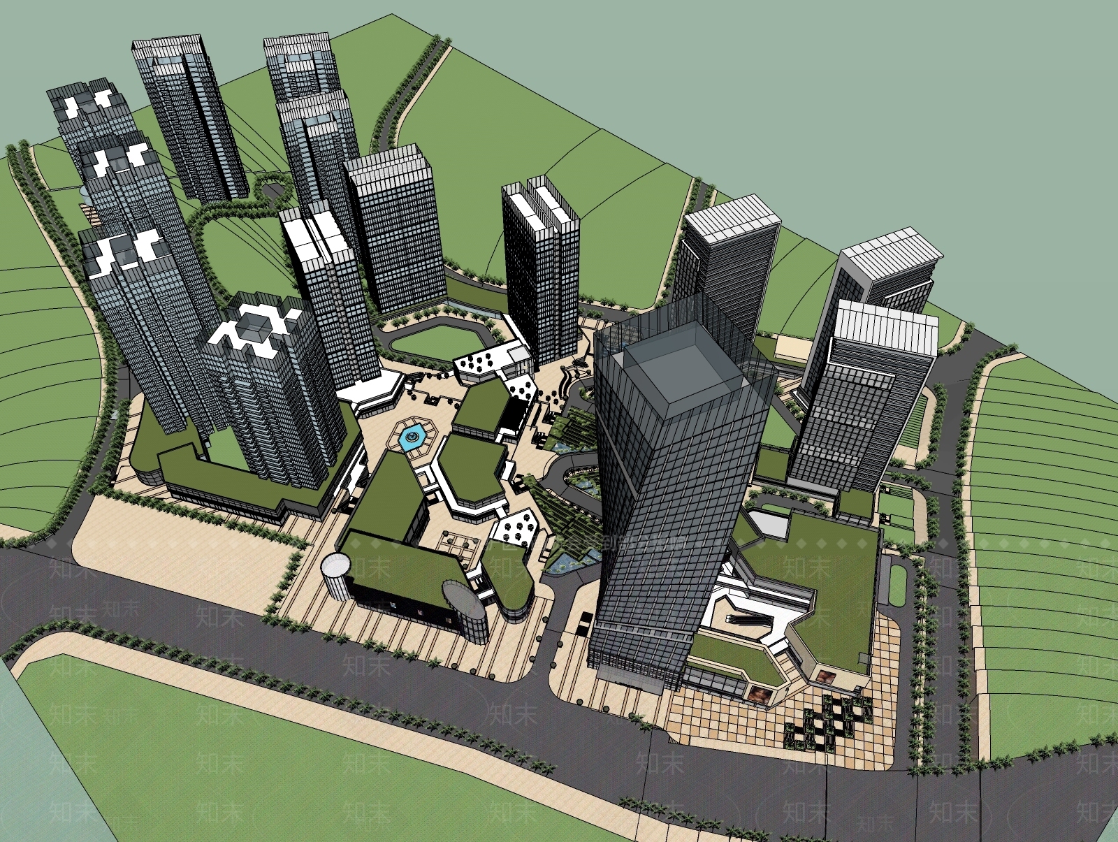 现代酒店建筑SU模型下载【ID:1181212341】