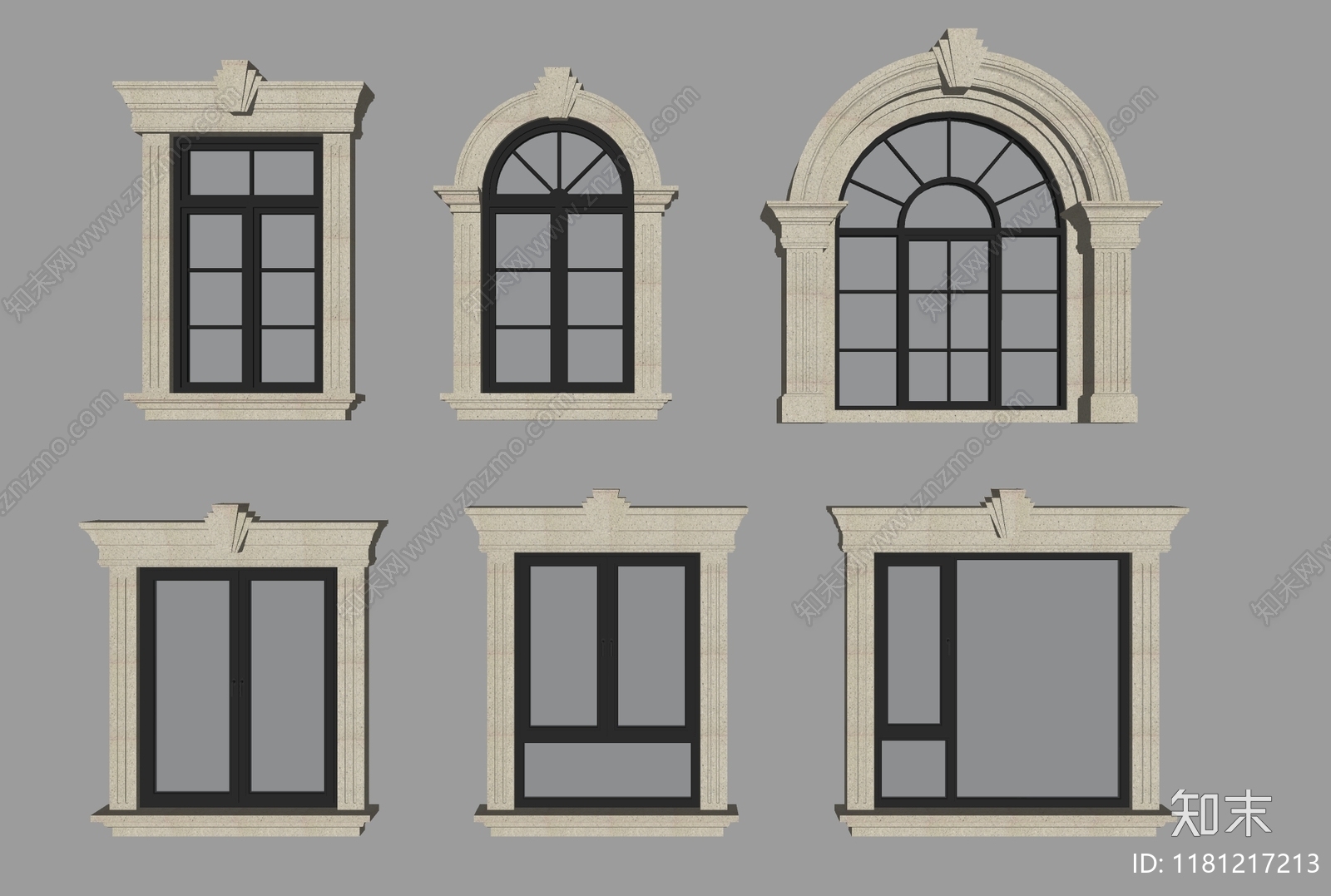 欧式窗户组合SU模型下载【ID:1181217213】