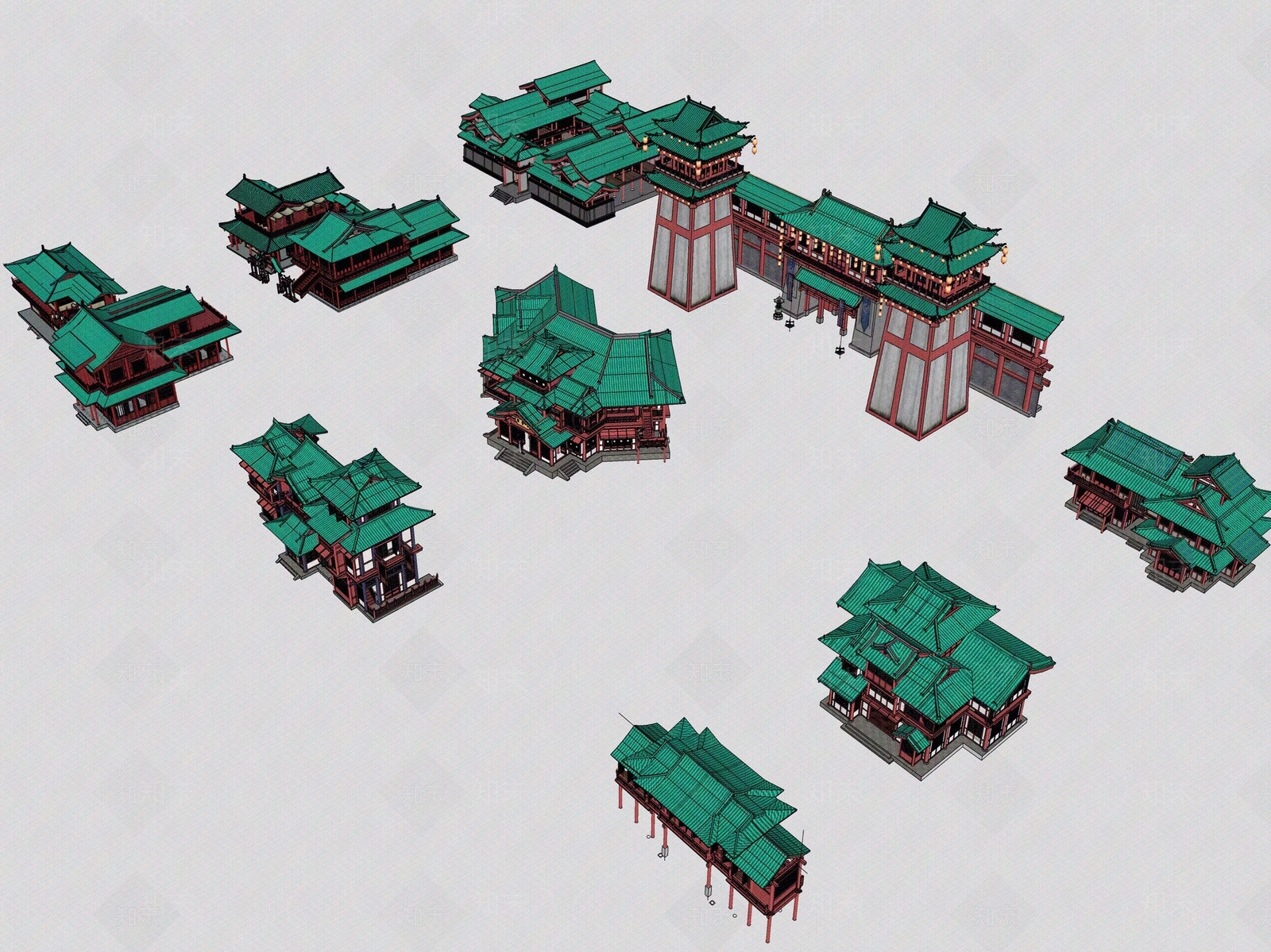 新中式中式街道外景贴图下载【ID:1181226470】