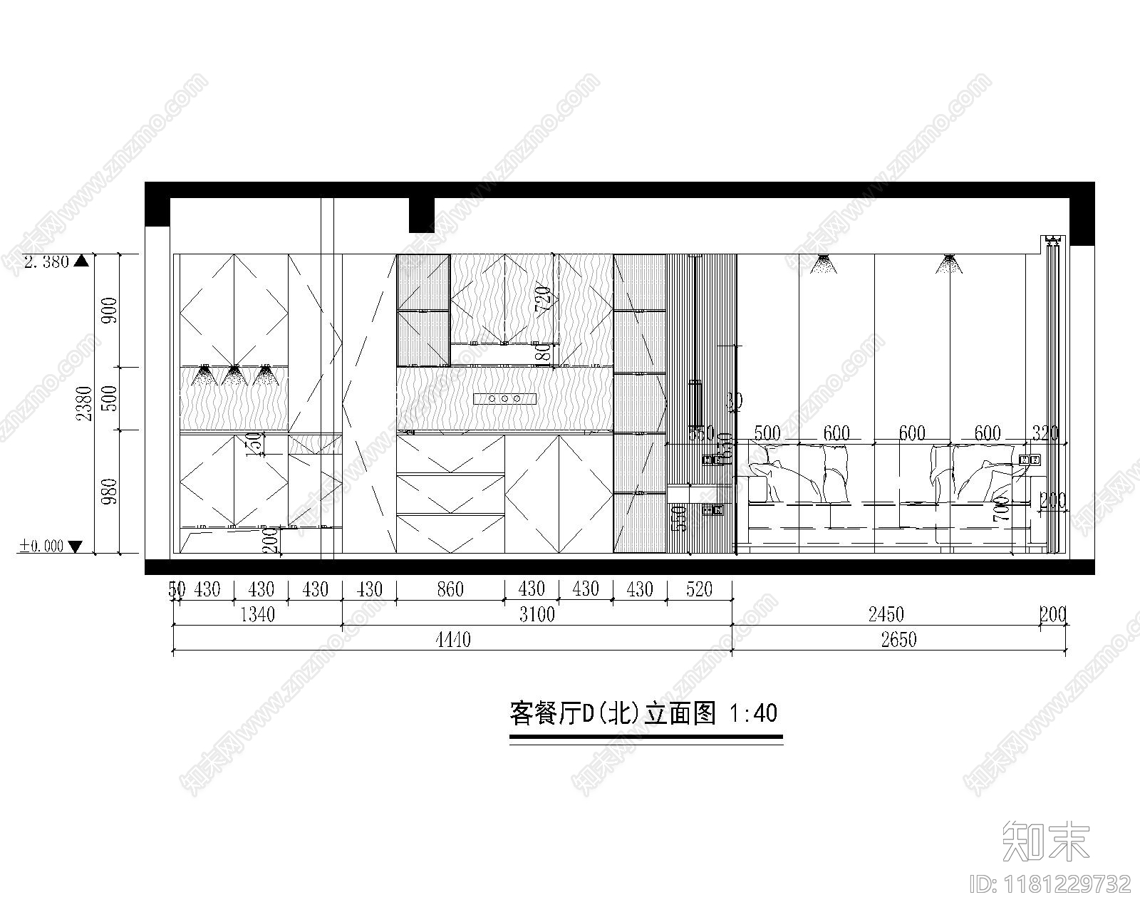 中古奶油客餐厅施工图下载【ID:1181229732】