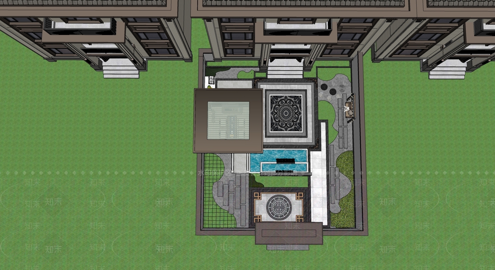 新中式中式别墅庭院SU模型下载【ID:1181229452】