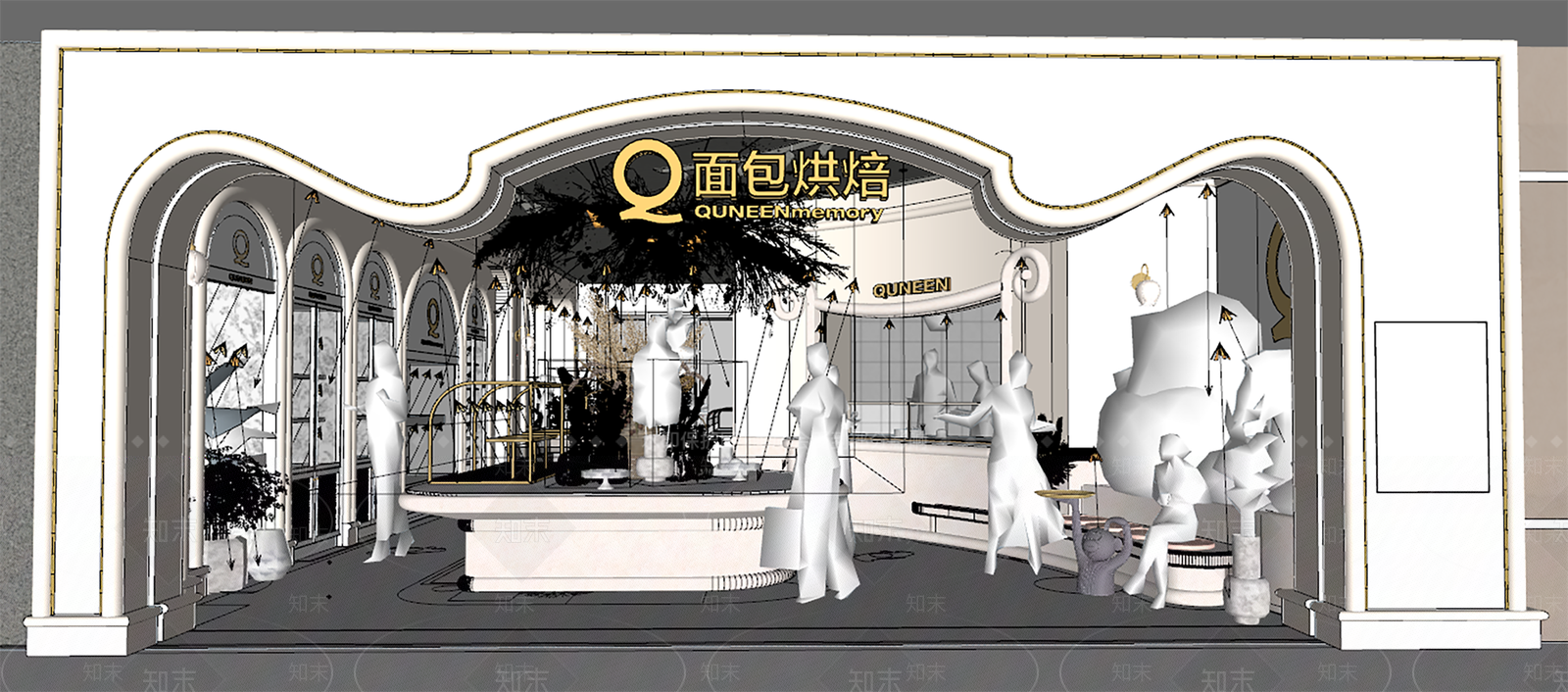 现代奶油甜品面包店SU模型下载【ID:1181233147】