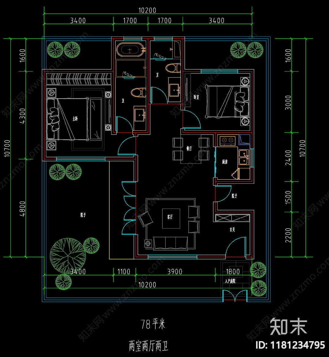 现代中式别墅建筑cad施工图下载【ID:1181234795】