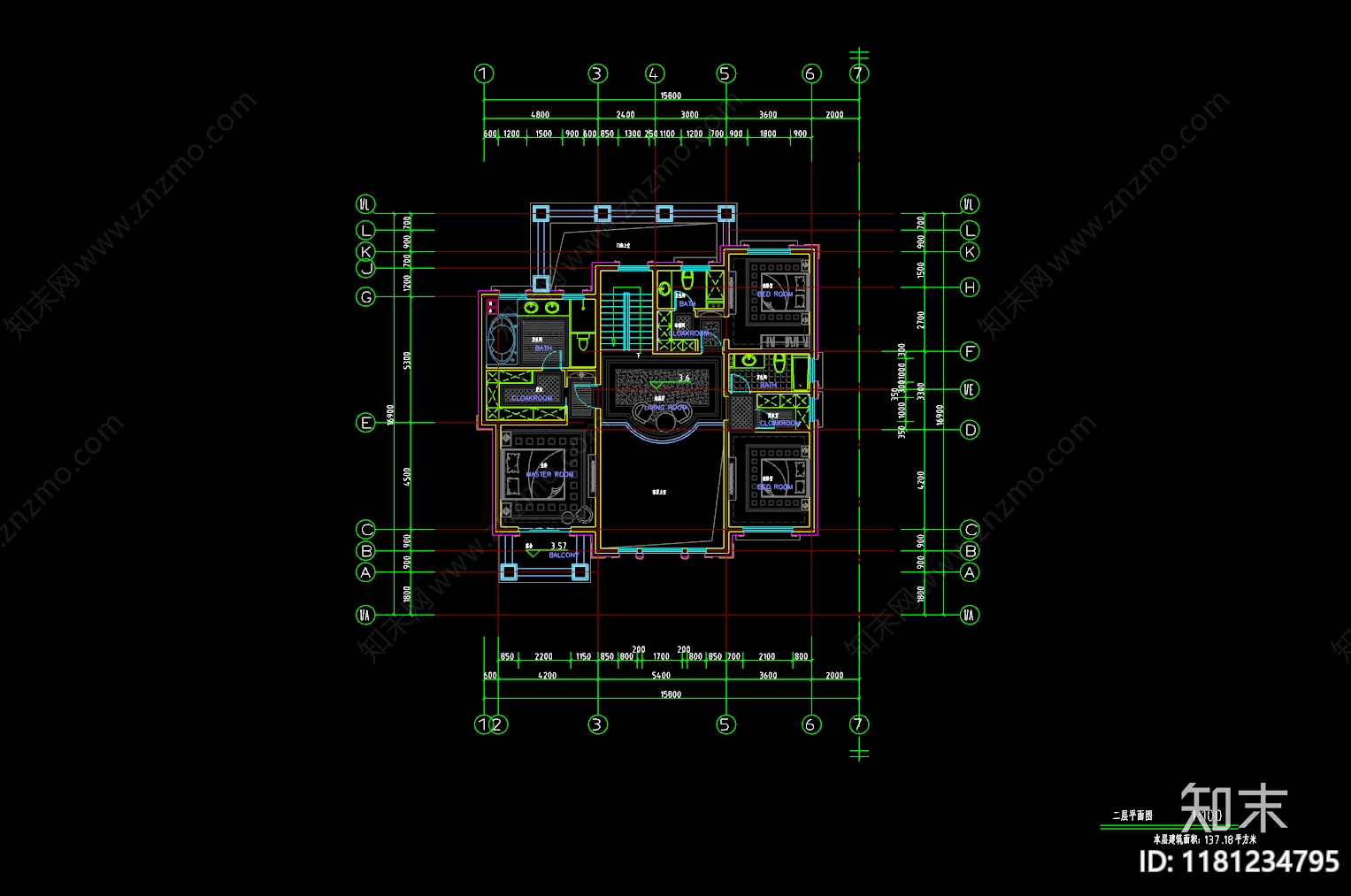 现代中式别墅建筑cad施工图下载【ID:1181234795】