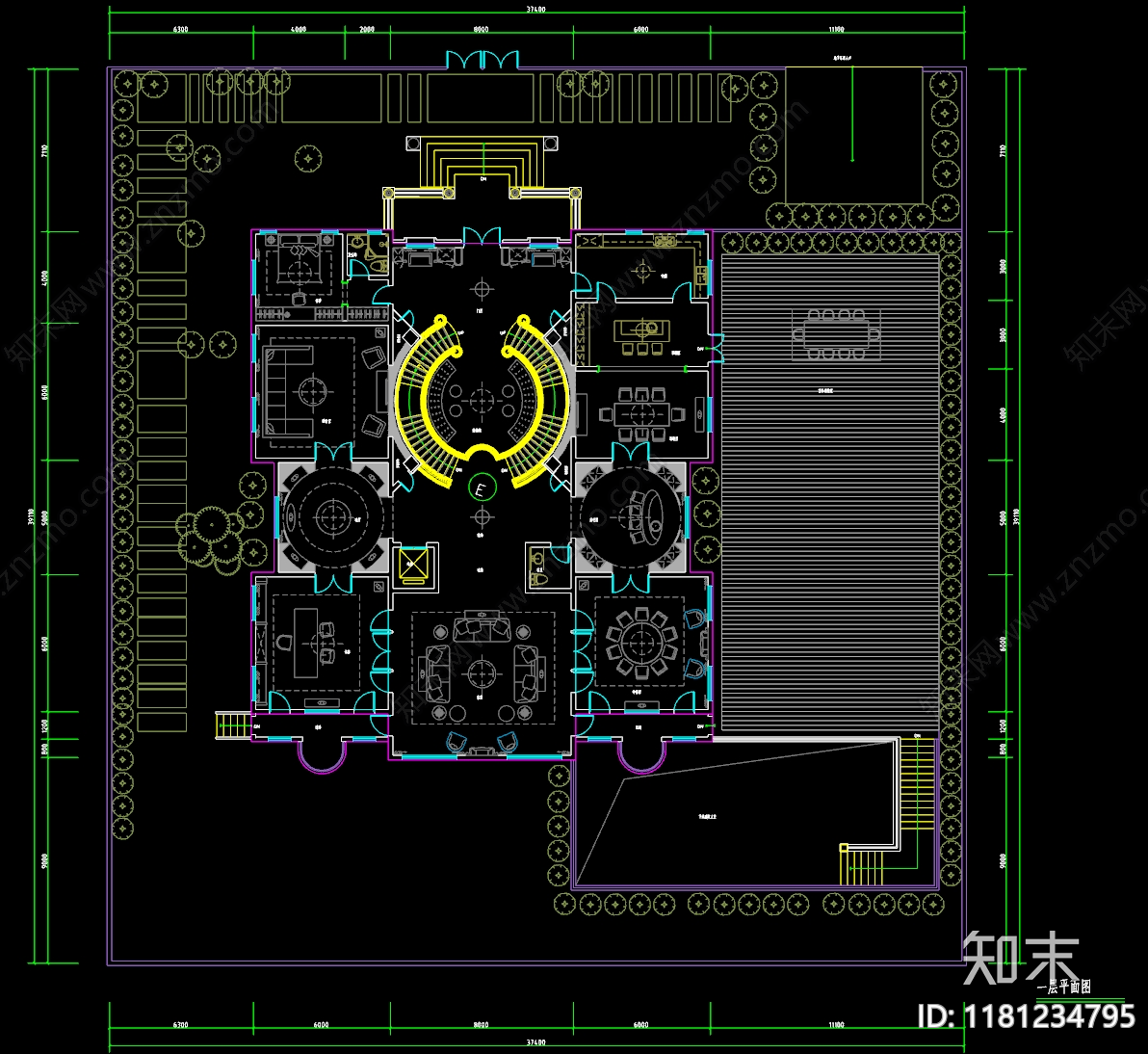 现代中式别墅建筑cad施工图下载【ID:1181234795】